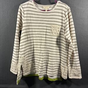 matilda jane women top medium boho stripe crochet lace floral oversized